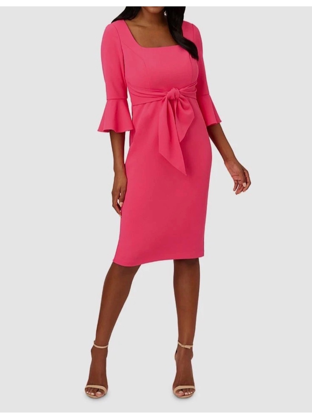 NEW Adrianna Papell Pink Bell Sleeve Tie Front Dress